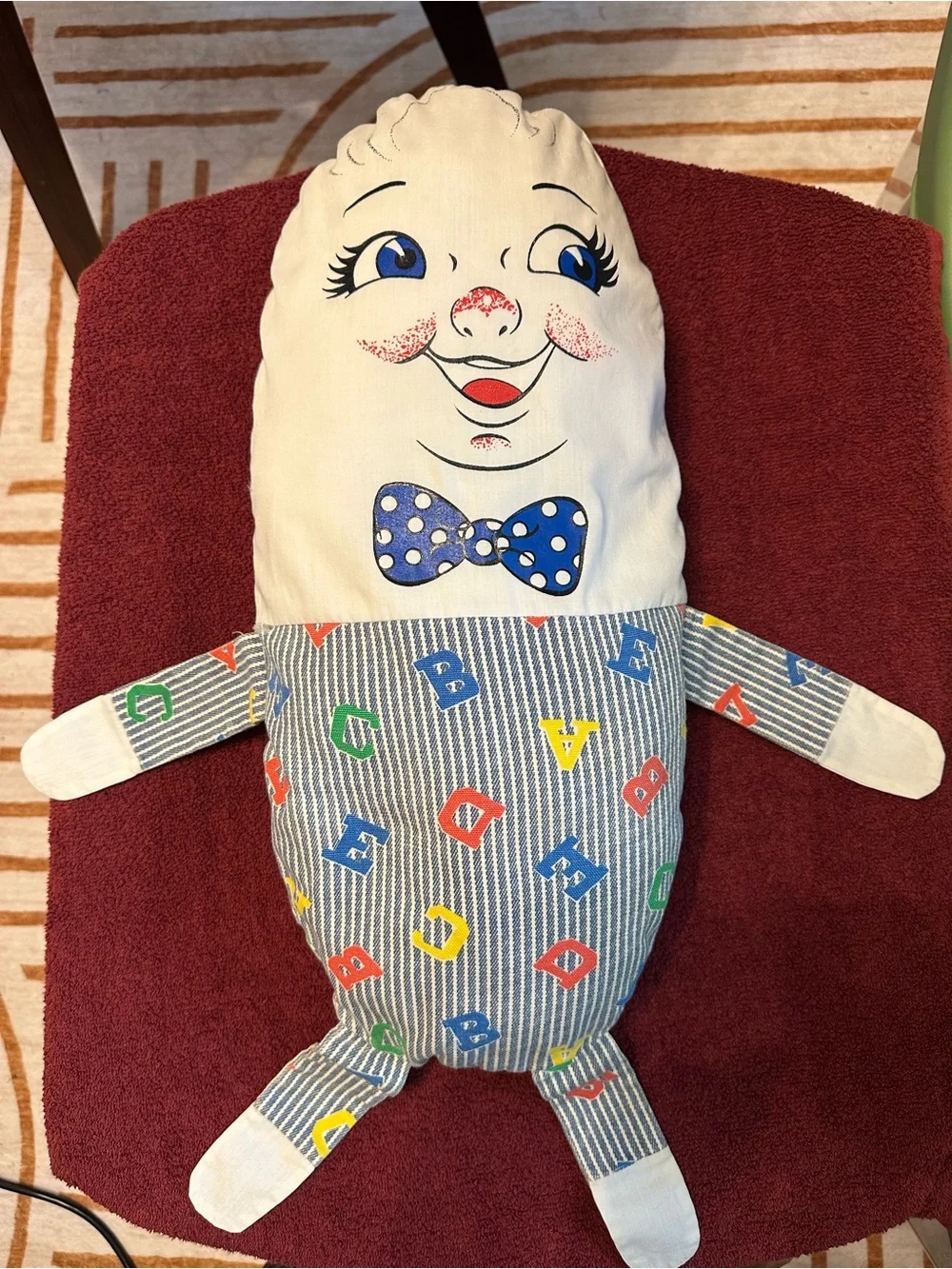 Vintage Humpty Dumpty Handmade Pillow Doll Plush Nursery Decor 19”
